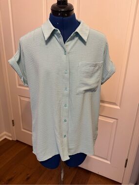 Calvin Klein Mint Green Short Sleeve Button-Down Shirt